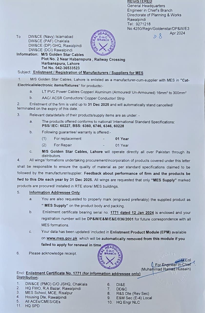 MES (Military Engineering Service) enlistment letter
